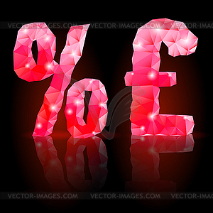 Ruby polygonal font - vector image