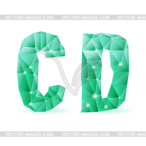 Emerald green polygonal font - vector image