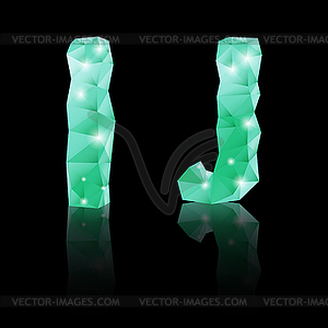 Emerald green polygonal font - vector image