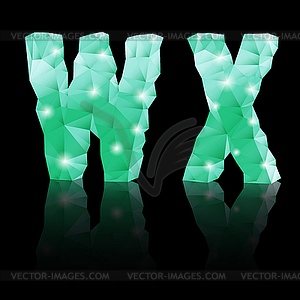 Emerald green polygonal font - vector image