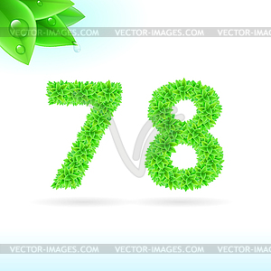 Sans serif font with green leaf decoration - vector image