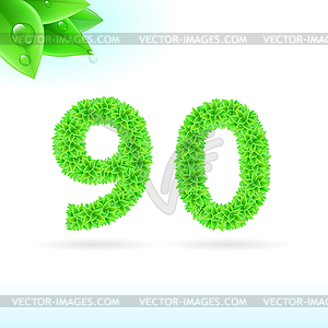 Sans serif font with green leaf decoration - vector clip art