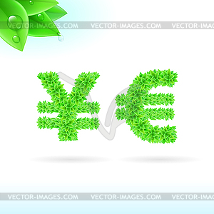 Без засечек шрифт с зеленые украшения листьев - иллюстрация в векторе