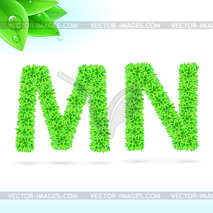 Sans serif font with green leaf decoration - vector clip art