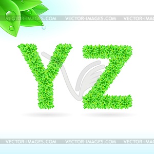 Sans serif font with green leaf decoration - vector clipart