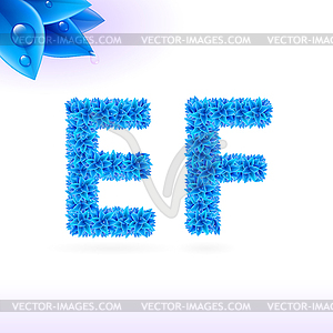 Sans serif font with blue leaf decoration - vector clip art