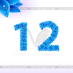 Sans serif font with blue leaf decoration - vector EPS clipart