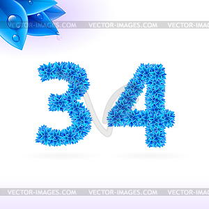 Sans serif font with blue leaf decoration - vector clipart