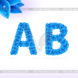 Sans serif font with blue leaf decoration - stock vector clipart