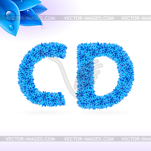 Sans serif font with blue leaf decoration - vector clip art