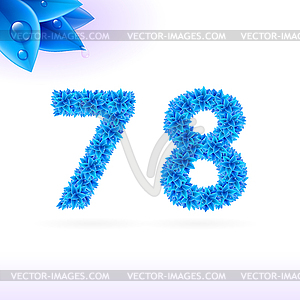 Sans serif font with blue leaf decoration - vector image