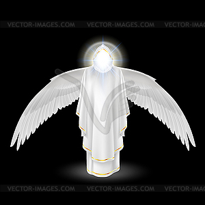 Белый ангел на черном - цветной векторный клипарт
