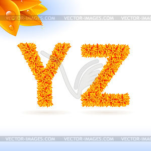 Sans serif font with fall leaf decoration - vector image
