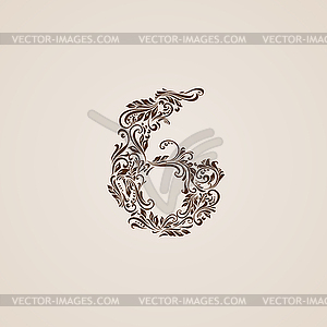 Decorated six digit on beige - stock vector clipart