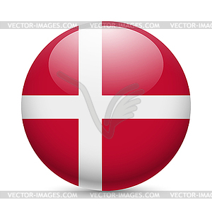 Round glossy icon of Denmark - vector image