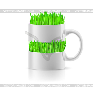 White mug with insertion of grass - vector clipart / vector image