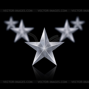 Five silver stars in shape of wedge on black - royalty-free vector image