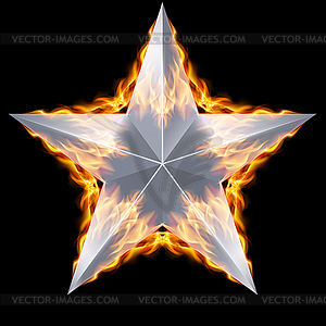 Silver star surrounded by fire - vector clip art