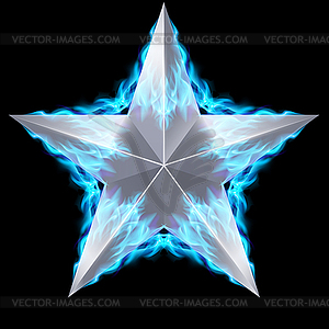 Silver star surrounded by blue fire - vector clipart