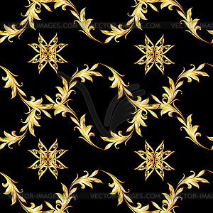 Golden floral pattern on black - vector clipart