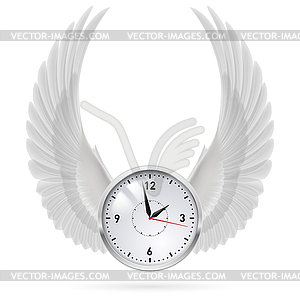 White clock. White wings - vector clip art