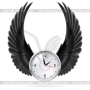Black wings. Clock - vector image