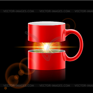 Red mug of two parts with sunshine inside - vector EPS clipart