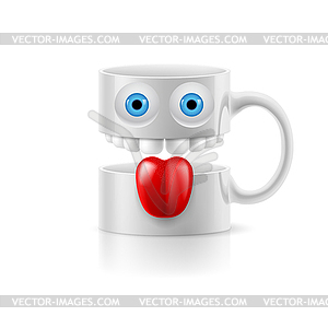 White mug of two parts with two eyes, teeth and - vector image