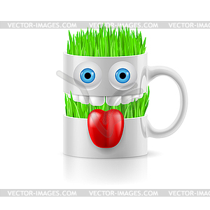 White mug of two parts with two eyes, teeth and - vector image