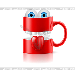 Red mug of two parts with teeth, tongue and froggy - vector EPS clipart