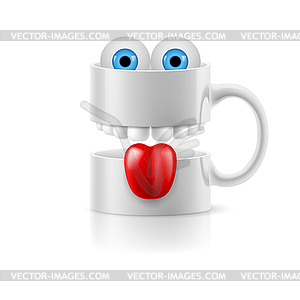 White mug of two parts with teeth, tongue and frogg - vector clipart