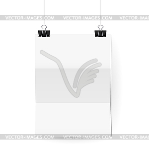 White paper sheet hanging on paper clips - vector image