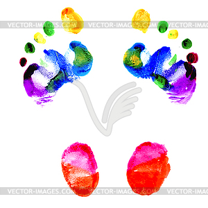 Footprints of feet painted in various colors - vector clipart