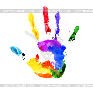 Handprint in vibrant colors of rainbow - vector clipart