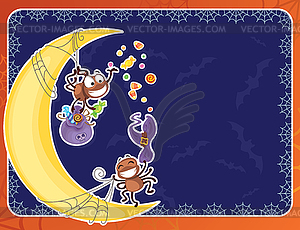 Halloween card with rowdy spiders - vector clip art