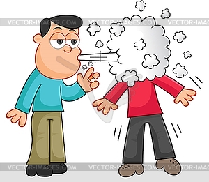 Smoking cigarette and blowing smoke in another - vector clip art