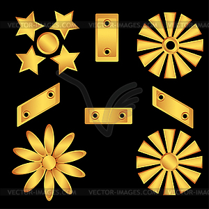 Набор декоративных золотых изделий - векторное изображение EPS