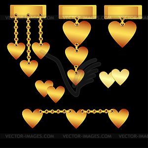 Set of decorative gold hearts - vector clip art