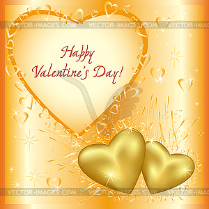 Festive greeting card with golden hearts - vector clip art