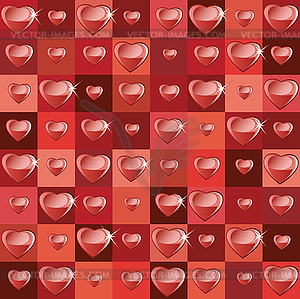 Background with squares and hearts - vector image