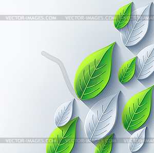 Abstract background with gray and green 3d leaf - vector clipart