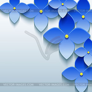 Abstract floral background with blue 3d flowers - vector image