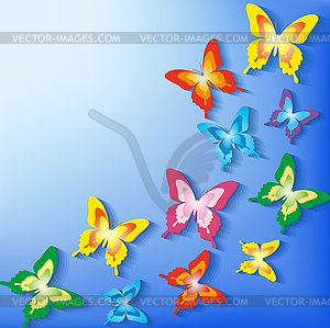 Beautiful background with 3d colorful butterflies - vector image