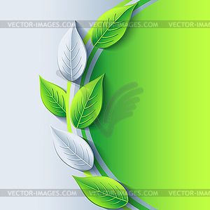 Эко фон с зелеными и серыми 3d листьев - клипарт в векторном формате