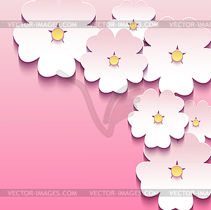 Abstract floral pink background with 3d flowers - vector image