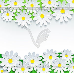 Floral background, frame with 3d flower chamomile - vector image