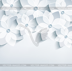 Floral abstract background, 3d stylized flowers - vector image