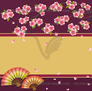 Background with Japanese cherry tree sakura and fans - vector clip art