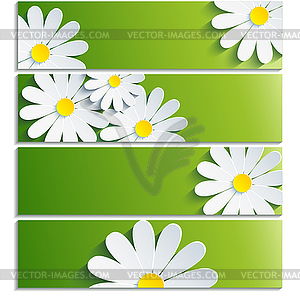 Set of banners with 3d flower chamomile - vector clip art