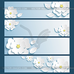 Set of banners with 3d stylized flowers sakura and - vector clipart